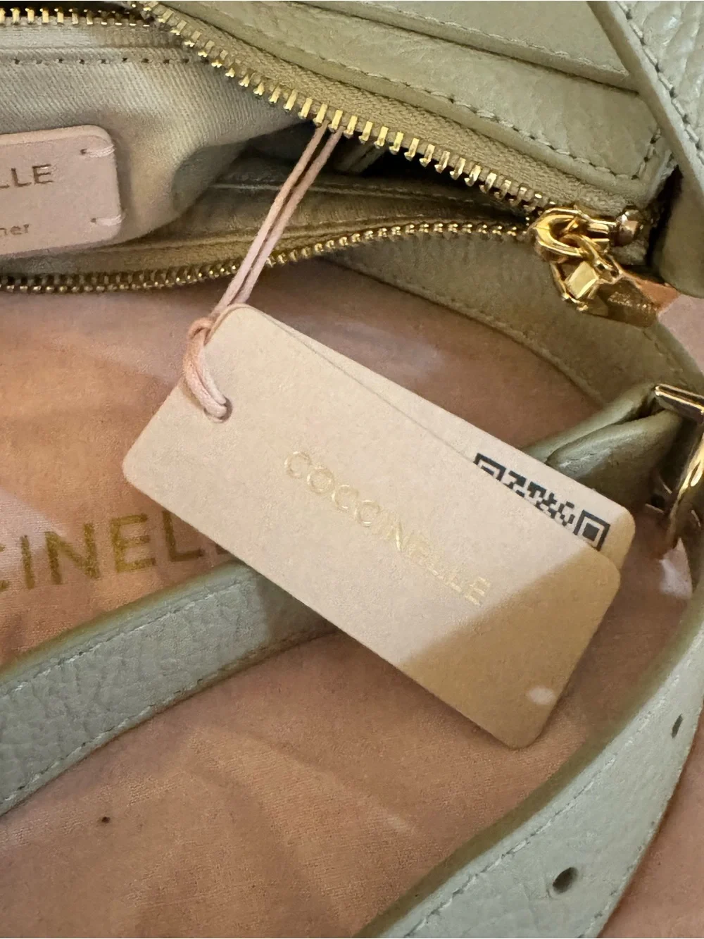 Coccinelle  Italian  Leather Crescent Shoulder Bag in Light Gray